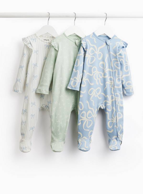 Bow & Floral Print Sleepsuits 3 Pack 3-6 months